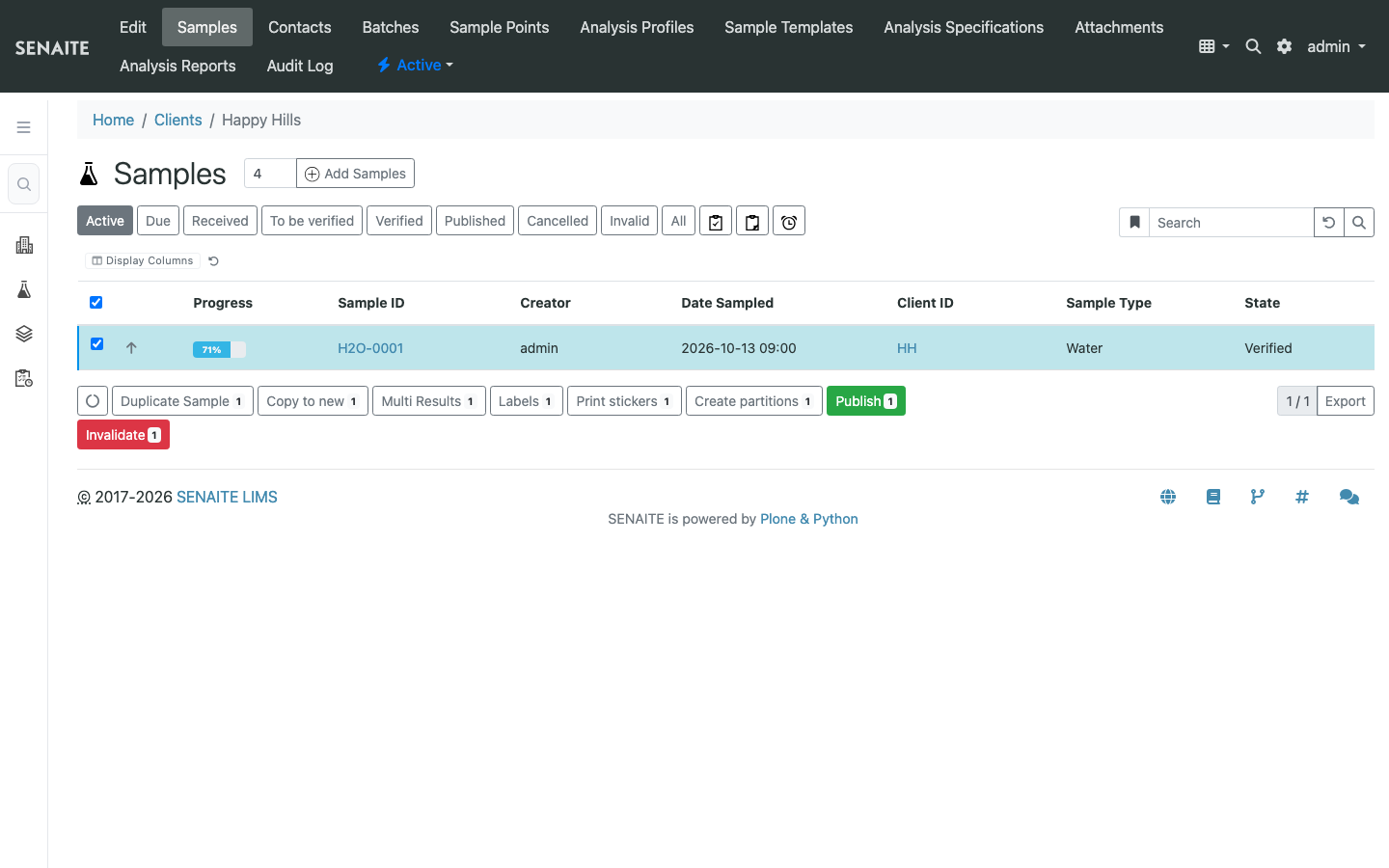 Sample listing: Publish button