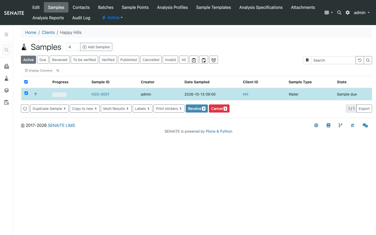Sample listing: Receive button