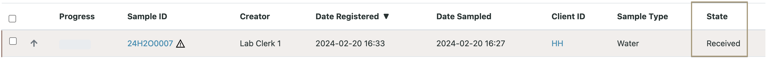 Sample listing — Received