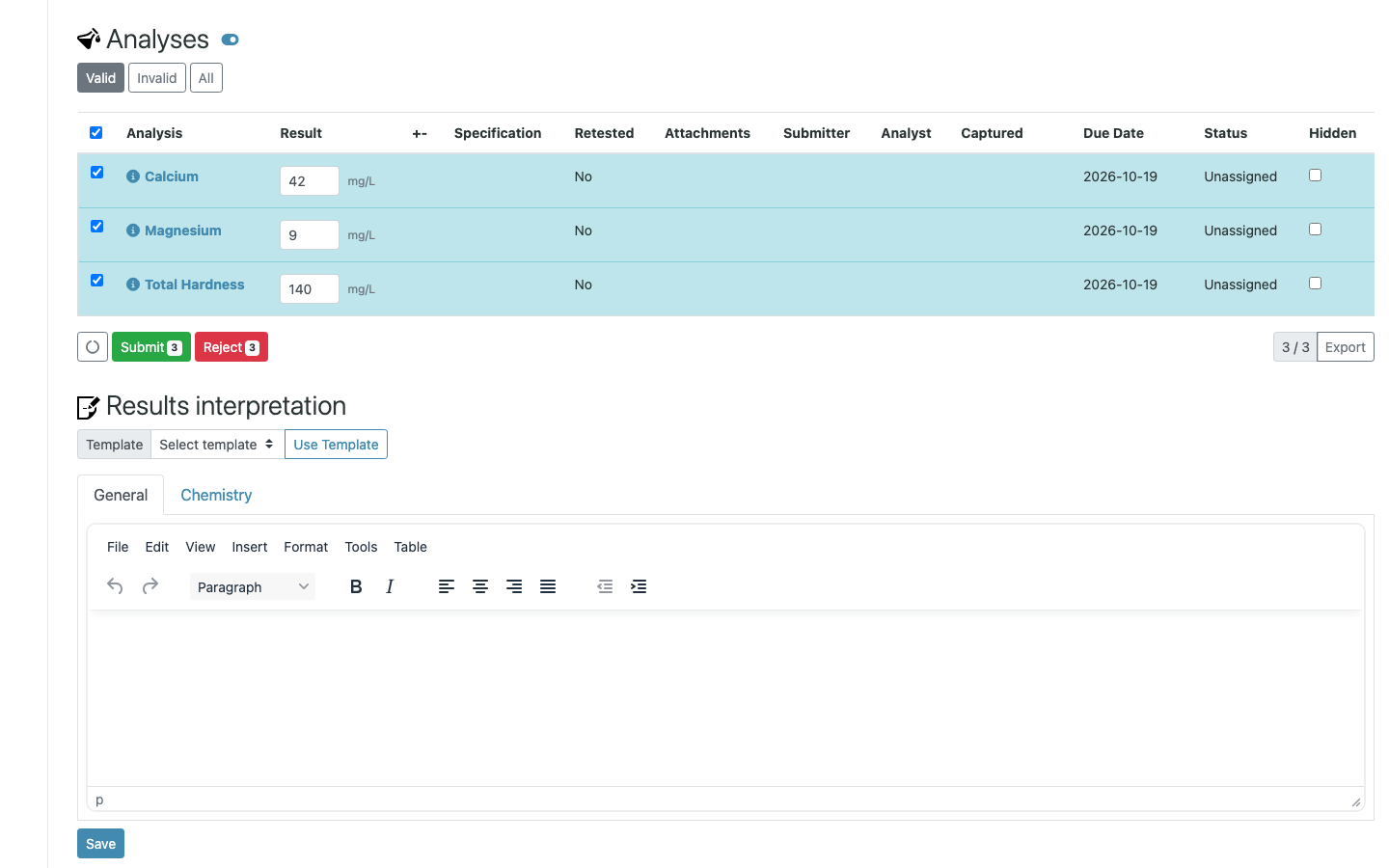 Sample view: Submit results