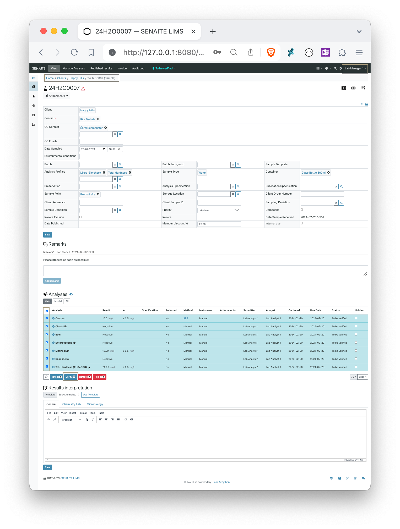 Sample view — Verify results