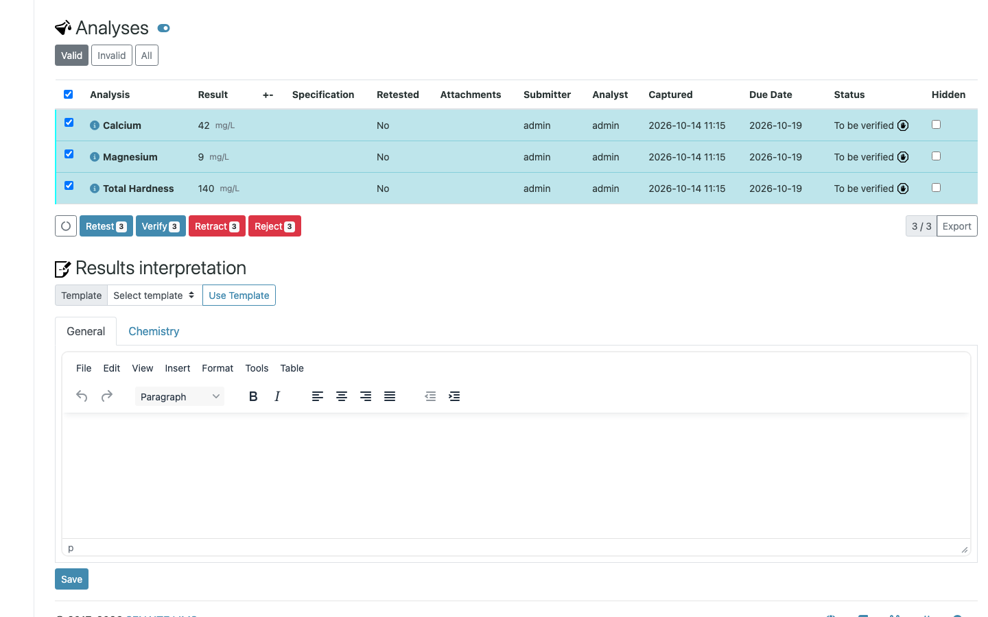Sample view: Verify results