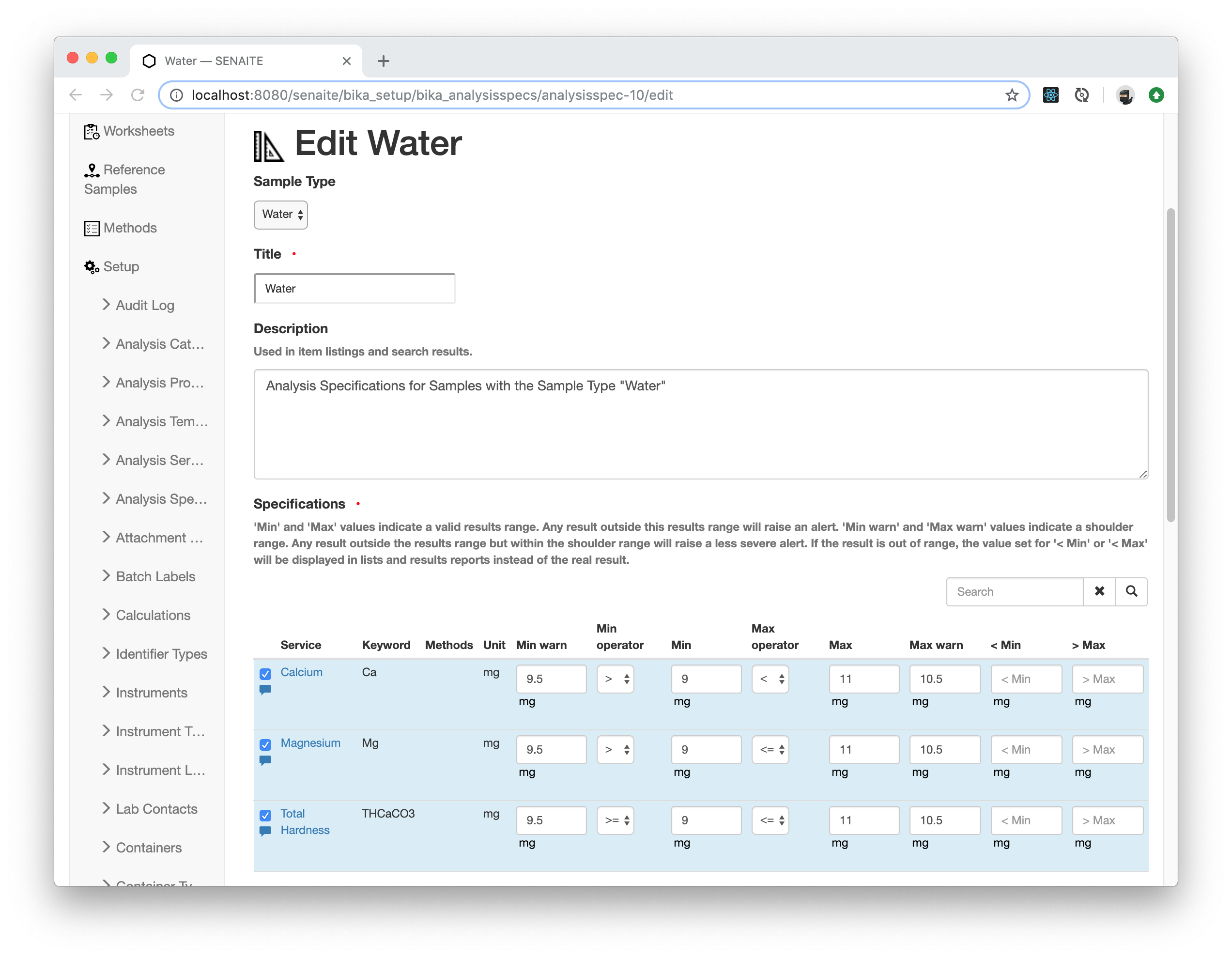 Add Analysis Specification