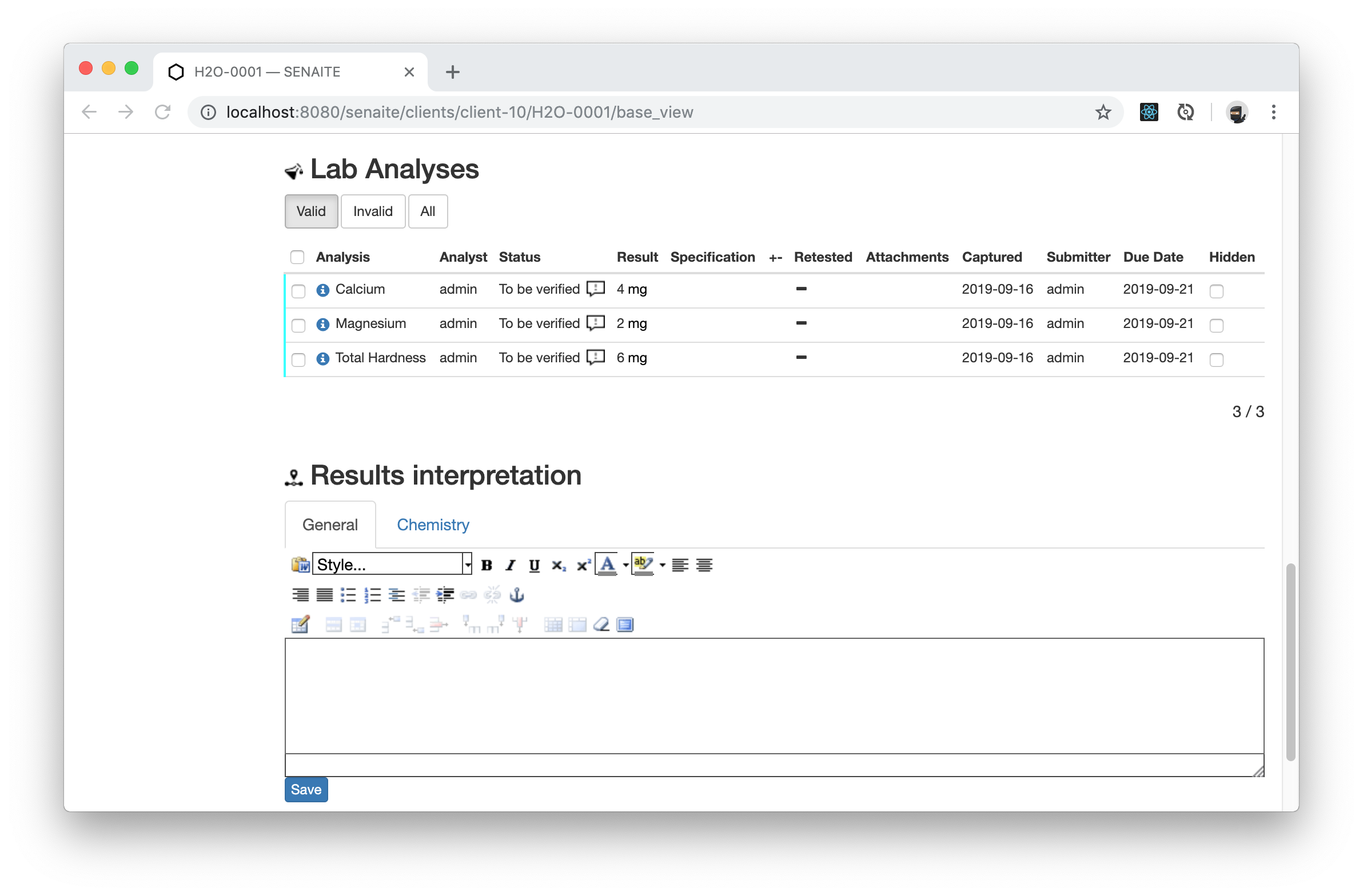 Sample Analyses · SENAITE