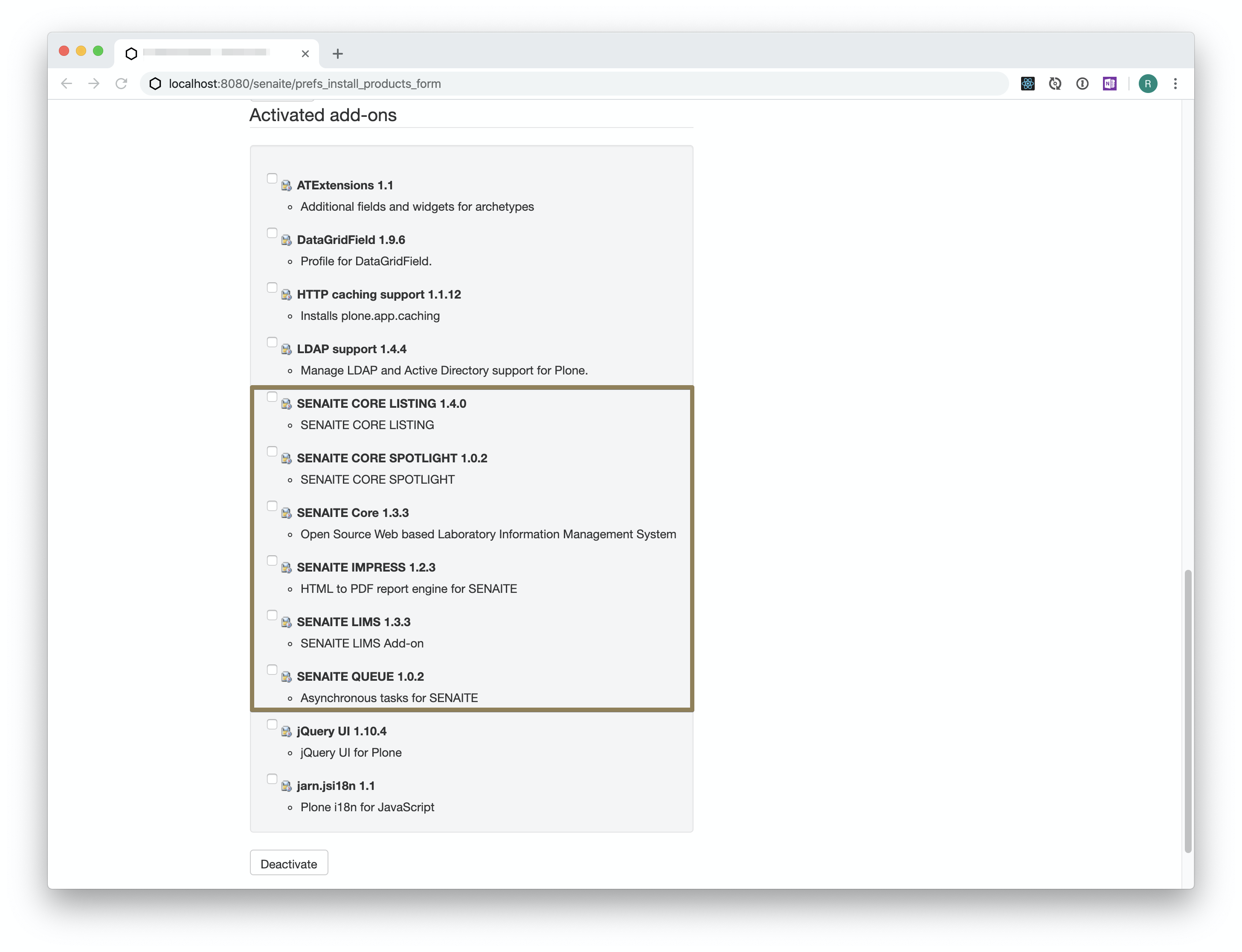 Add-ons controlpanel